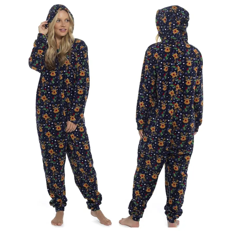 Kraftd Unisex Christmas Hooded Pyjamas - Festive All-in-One Loungewear for Men & Women | Couples Matching Xmas Onesies 3