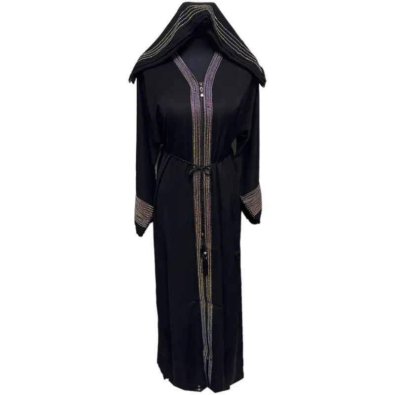 Black Modest Women Abaya Farasha Jalabiya Arab Dress With Stone Works 2