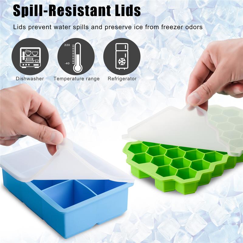HOMESSENTIALS Silicone Ice Cube Trays with Lids Pack of 2 - Easy Release, Food-Grade, Spill-Proof, Odourless, Stackable & Dishwasher Safe Kitchen Utensils icecubetray 6