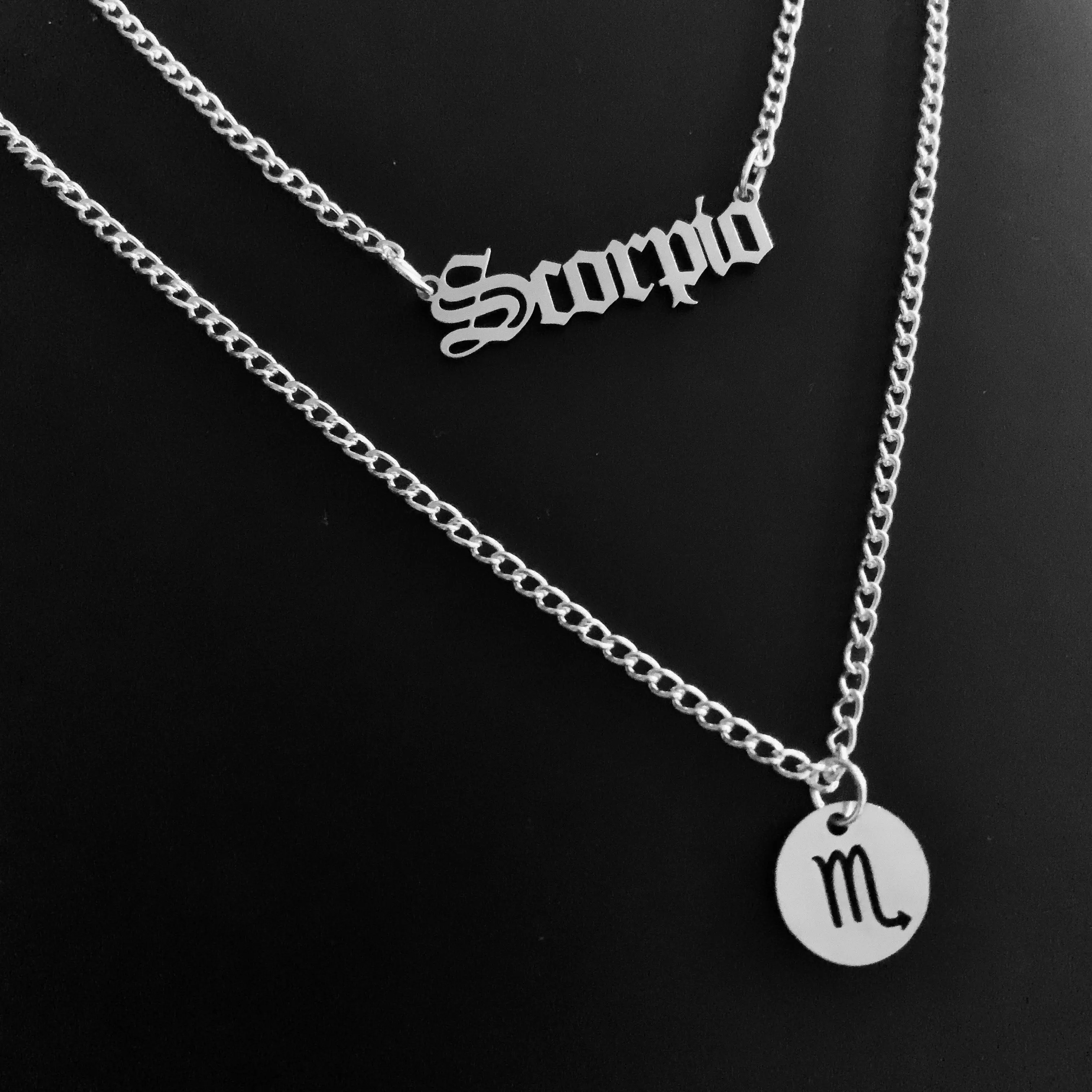 Zodiac Sign Name Silver Necklace