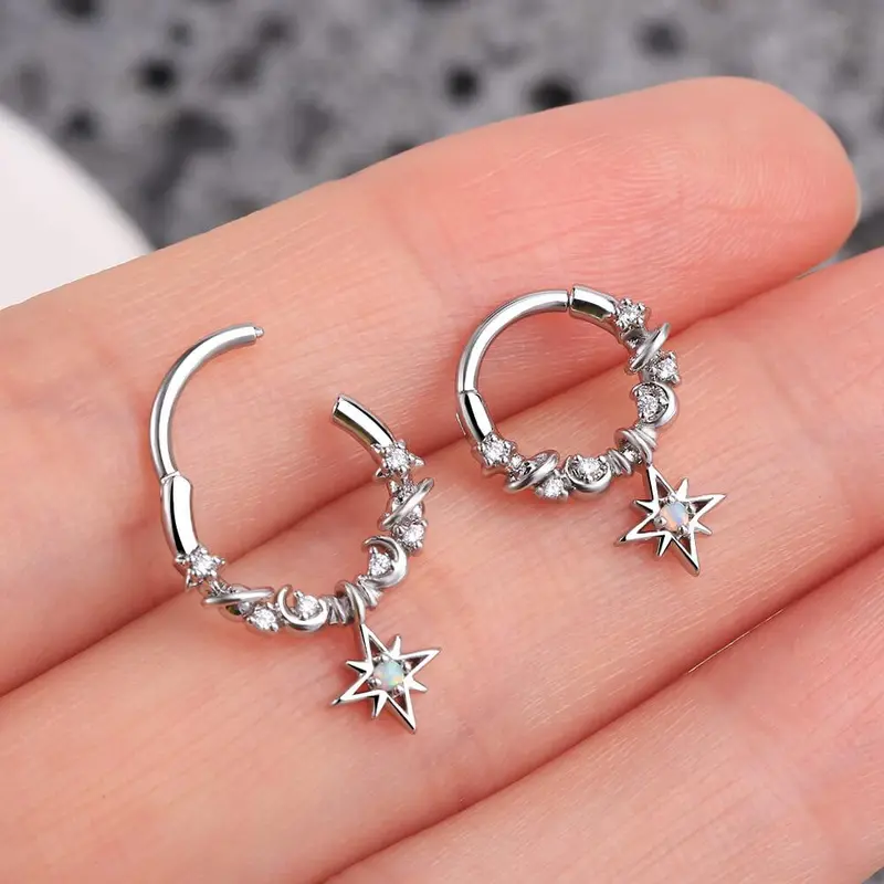OUFFER 16G Star/Moon/Planet Dangle Septum Ring Helix Silver Gold Jewelry Earrings 4