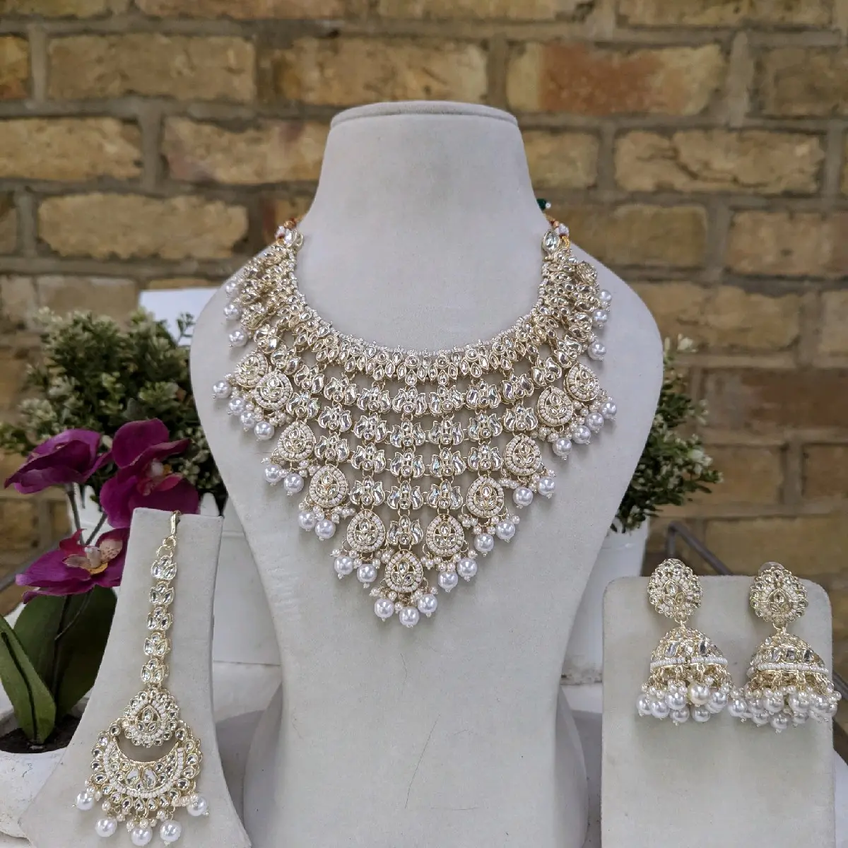 663 vertical design kundan necklace jewellery set for bridal