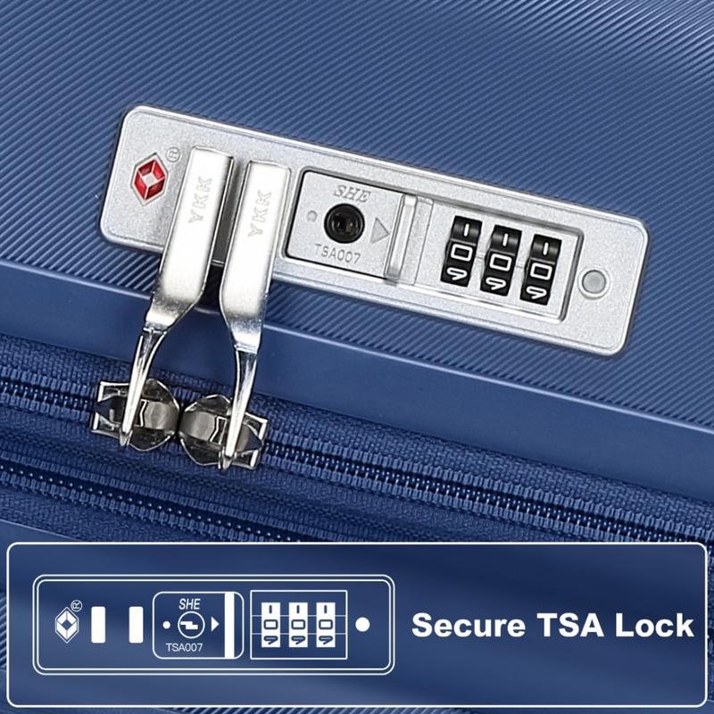 [MissLulu Bags] Box Design Expandable 20''/24''/28'' Sleek Striped ABS+PC Suitcase With TSA Lock And Four Spinner Wheels - Navy Blue 4