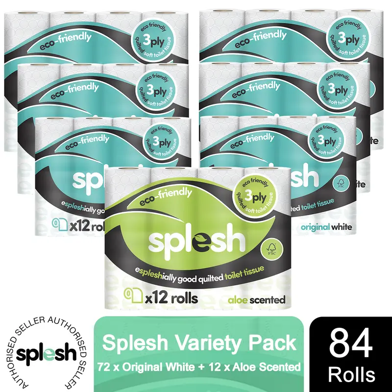 Splesh 84 Rolls Mega Saver Variety Pack ( 72 Rolls of White + 12 Rolls of Aloe) 0