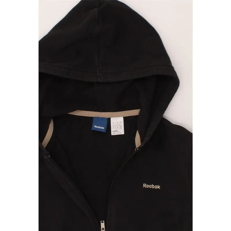 Pre-Owned Vintage REEBOK Womens Zip Hoodie Sweater UK 10 Small Black Cotton 3
