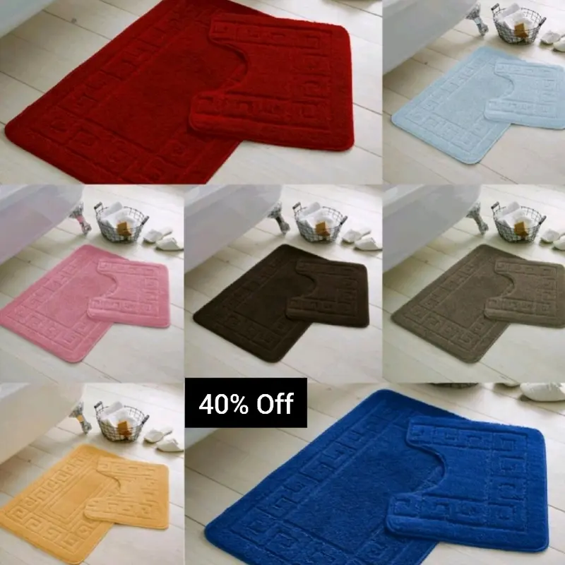 Jacquard Greek Bath Mat Set 2 Pieces Anti Slip Water Absorbent Machine Washable 0