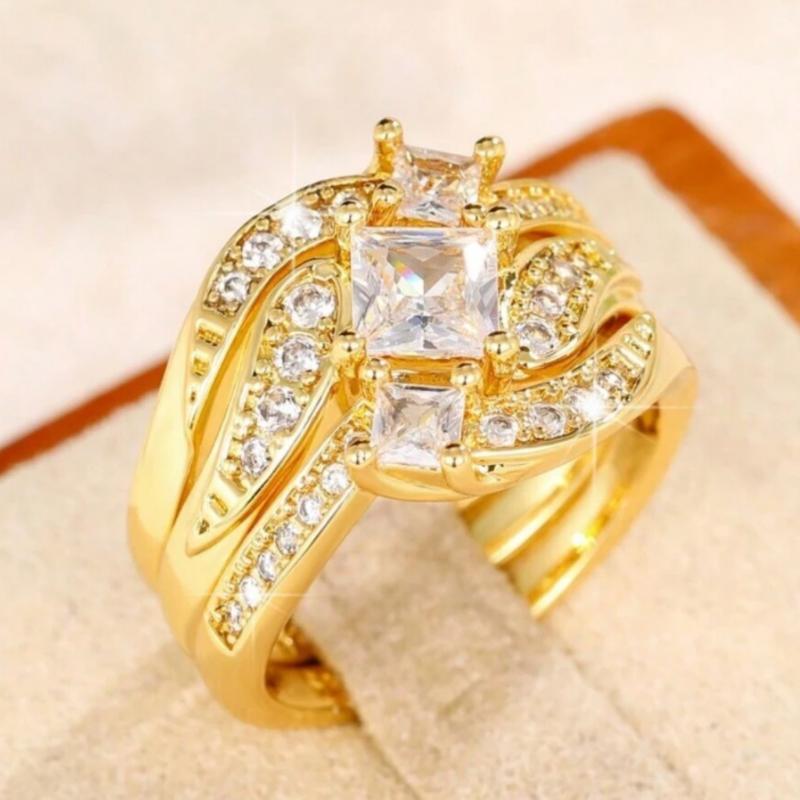 1pc Romantic Wedding Rings For Couple Engagement Fashion Gold Color Stainless Steel Wedding Rings For Men Cute For Women Stone Ring 1