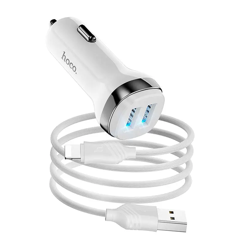 Fast Charging Dual Port USB Car Charger with Lightnning Cable For iPhone, Samsung 1