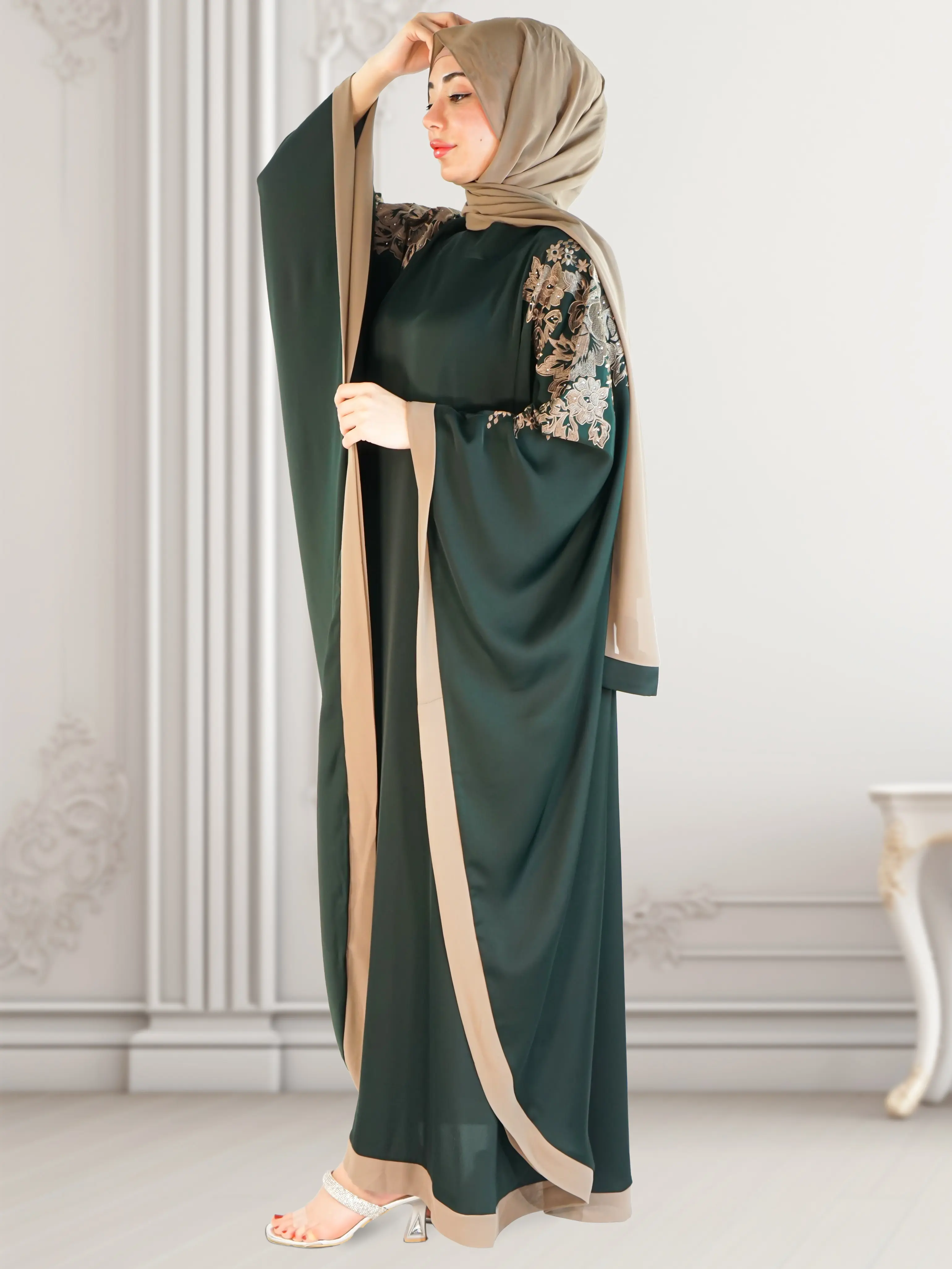 Royal Green Embroidery Dubai Kaftan for Women