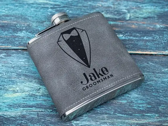 Personalised 6oz Wedding Hip Flask, Groomsman or Best Man Gift, Laser Engraved 3