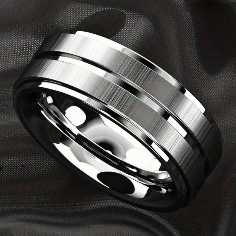 1pc 8mm Polished Stainless Steel Groove Ring for Men, Engagement Ring Jewelry, Wedding Ring, Birthday Party Gift Boyfriend, Valentine's Day Gift 1