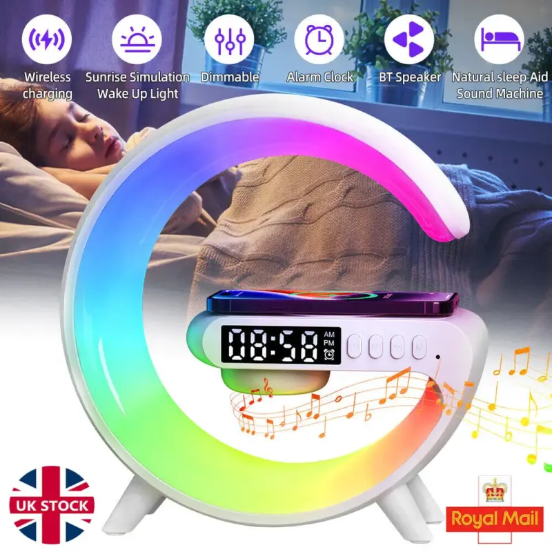 3in1 Smart G Lamp Bluetooth Speaker Wireless Charger RGB Alarm Clock Night Light Audio Charging