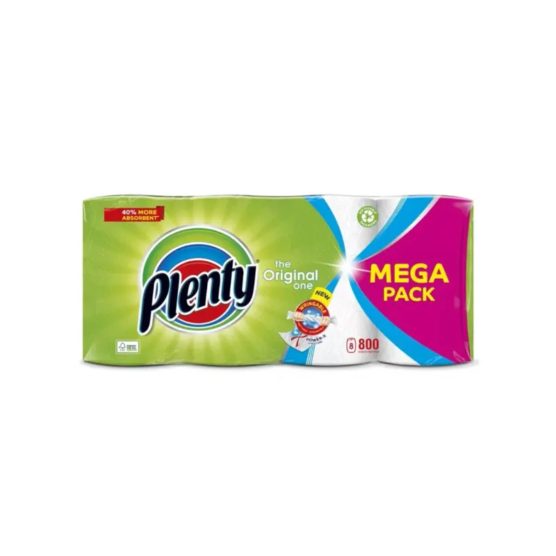 Plenty Kitchen Roll - 100 Sheets- 2Ply - 1 Pack of 8 Rolls (800 Sheets) 0