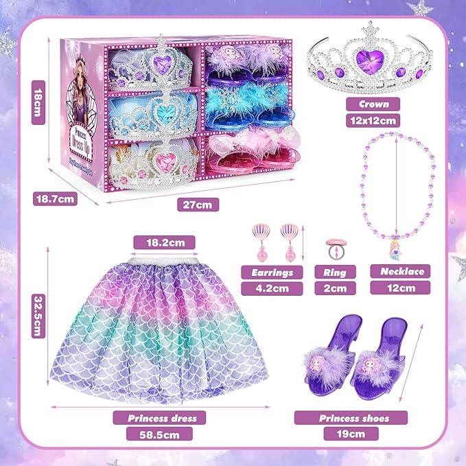 Princess Dress Up Shoes, Princess Costume for Girls Toys Pretend Jewelry Accessories for 3 4 5 6 Aged Girls Birthday Halloween Gifts 2
