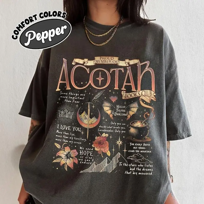 Acotar Quotes Doodle Art Shirt, Proud Member Of ACOTAR Books Club Shirts, The Night Court T Shirt, SJM Inspire Bookish Gift