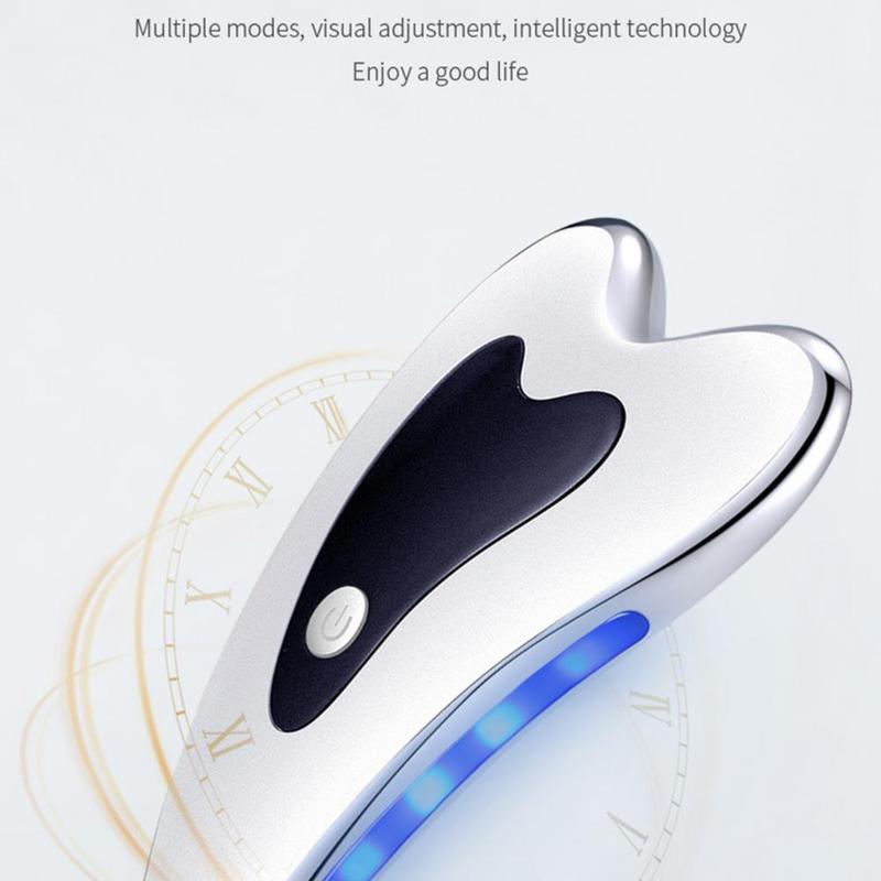 Facial Massager Gua Sha Scraper with LED Light & Vibration Modes -USB charger (800mAh) - Soothing Calming Skincare Device Comfort scraping lymphatic drainage collagen antiaging anti-aging contour face depuff de-puff 2
