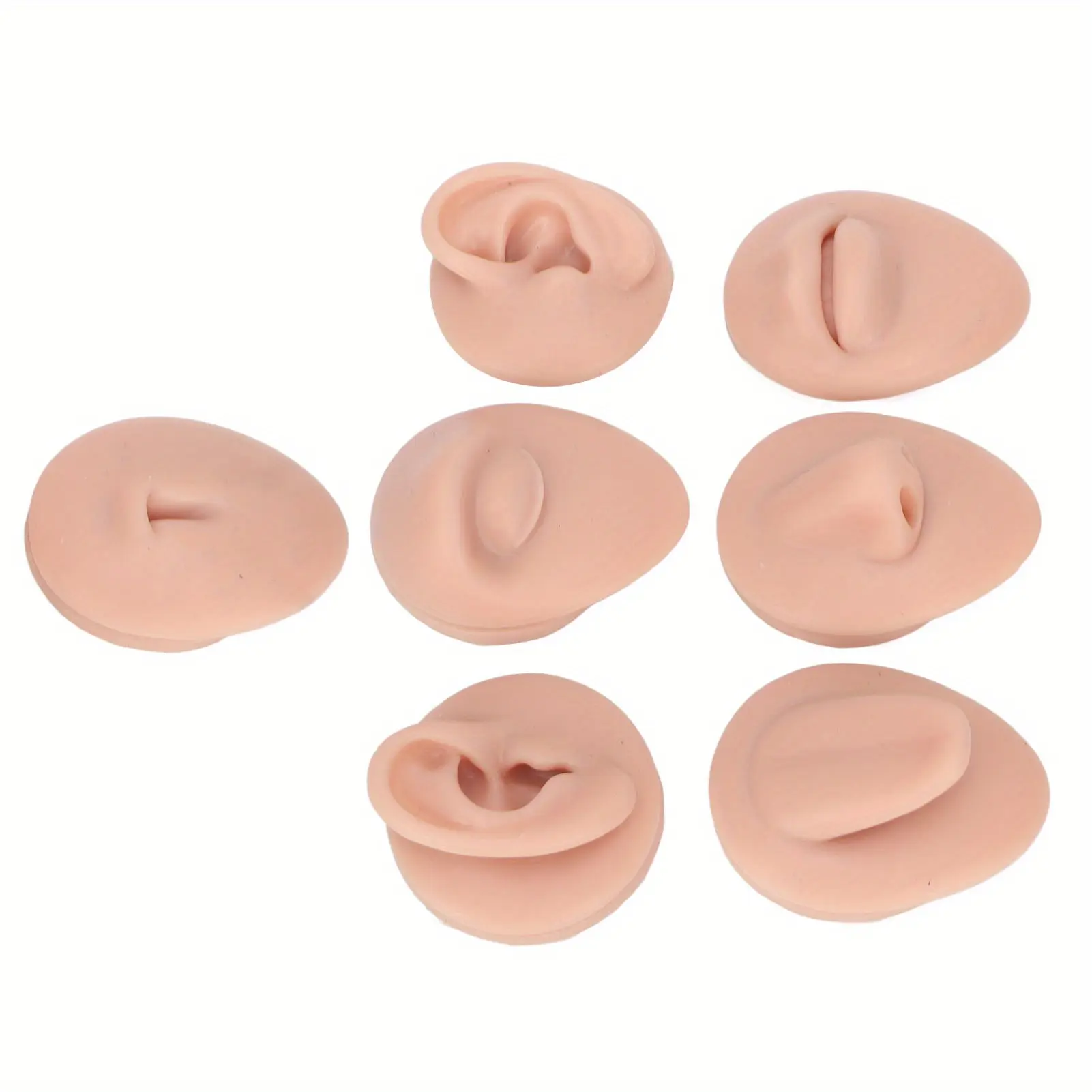 UpgradedSoft Silicone Body Part Model Set, 7PCS Piercing Practice Model Simulation Silicone Ear Eye Nose Mouth Tongue, Belly Button Model Safety Pierce Tool For Novice Piercer Teaching Instruction- Easy To Operate, Reusable