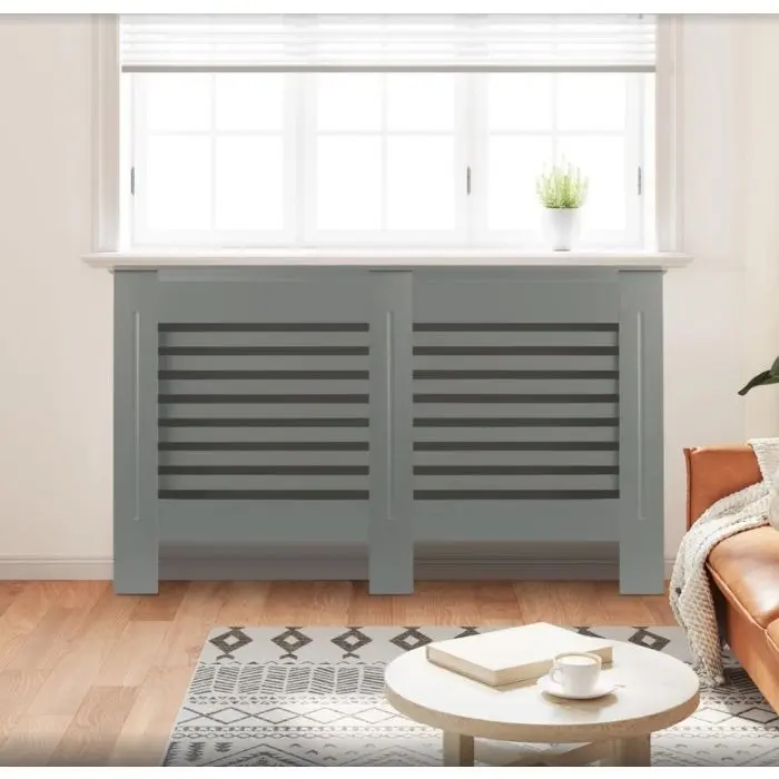 Radiator Cover White MDF with Vertical Slats | Heat Protection Shelf Cabinet | Modern Decorative Furniture for Any Room | Easy to Assemble