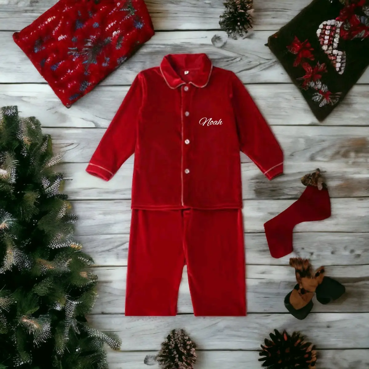 Personalised Christmas Red Velvet Pyjamas pjs