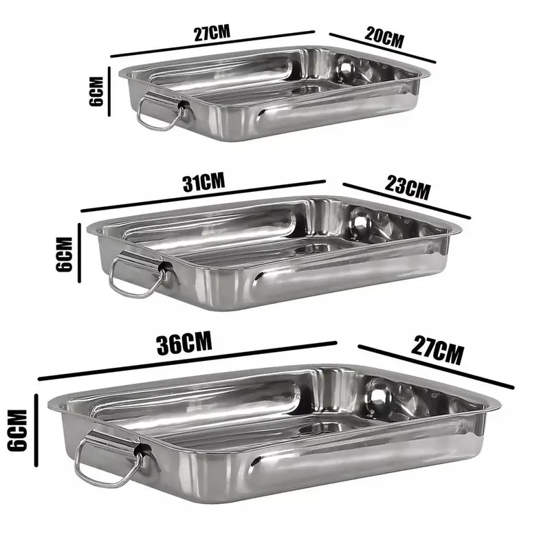Stainless Steel Roasting Trays Set of 3 - Oven & Dishwasher Safe Bakeware 6
