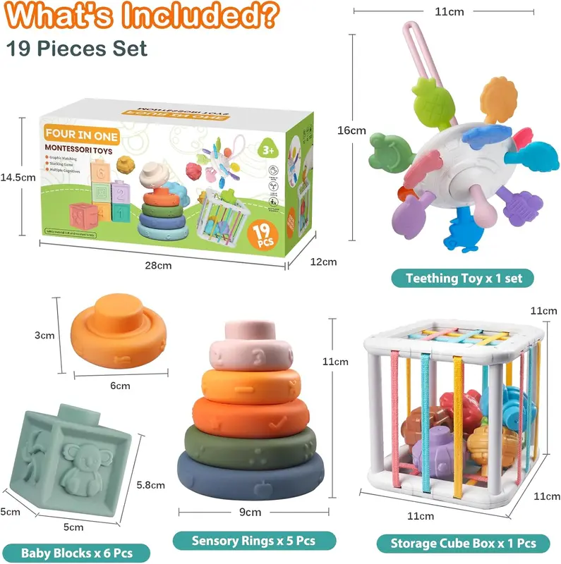 Baby Toys, Montessori Toys for Babies | Food-Grade Silicone - Sensory - Stacking - Shape Sorter - Blocks Cube - Developmental Toys 5