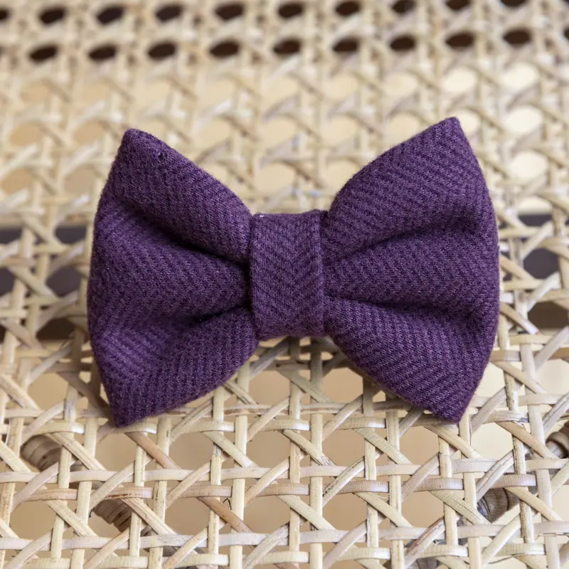 Wild Plum Tweed Herringbone Dog Bow Tie 0