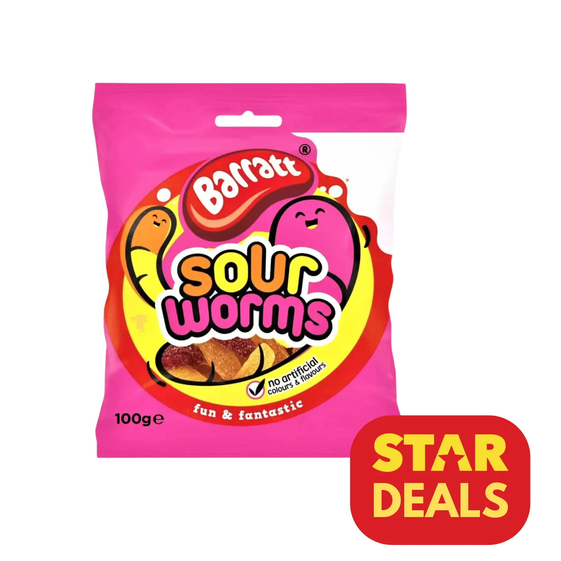 Barratt Sour Worms | 100g bag | fruit flavour gums with a sour sugar coating | fun & fantastic | best before 31 October 2025