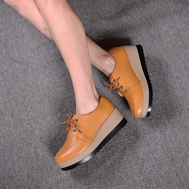 Women's Platform Wedge Loafers, Lace Up Round Toe Heightening Shoes, All-Match Loafers 5