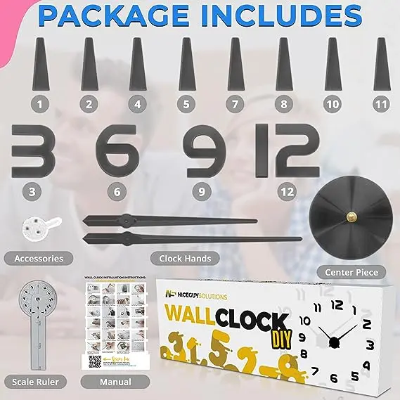 DIY Wall Clock - Frameless 3D-Style Analog Timekeeper for Home, Living Room, Bedroom, Office - Battery-Powered Modern House Decoration - Silent Clock Decor with Number Sticker Decals 2