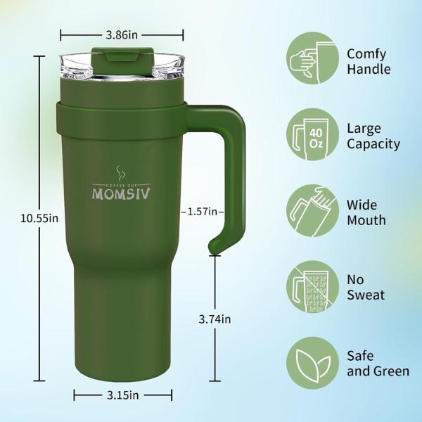 Product Introduction of 40oz Tumbler with Handle and Straw, Large Capacity 1100ml Stainless Steel Leakproof Coffee Cup, Insulated Vacuum Double Wall Travel Mug Water Bottle for Hot and Cold Iced Drink Drinkware Flasks 7