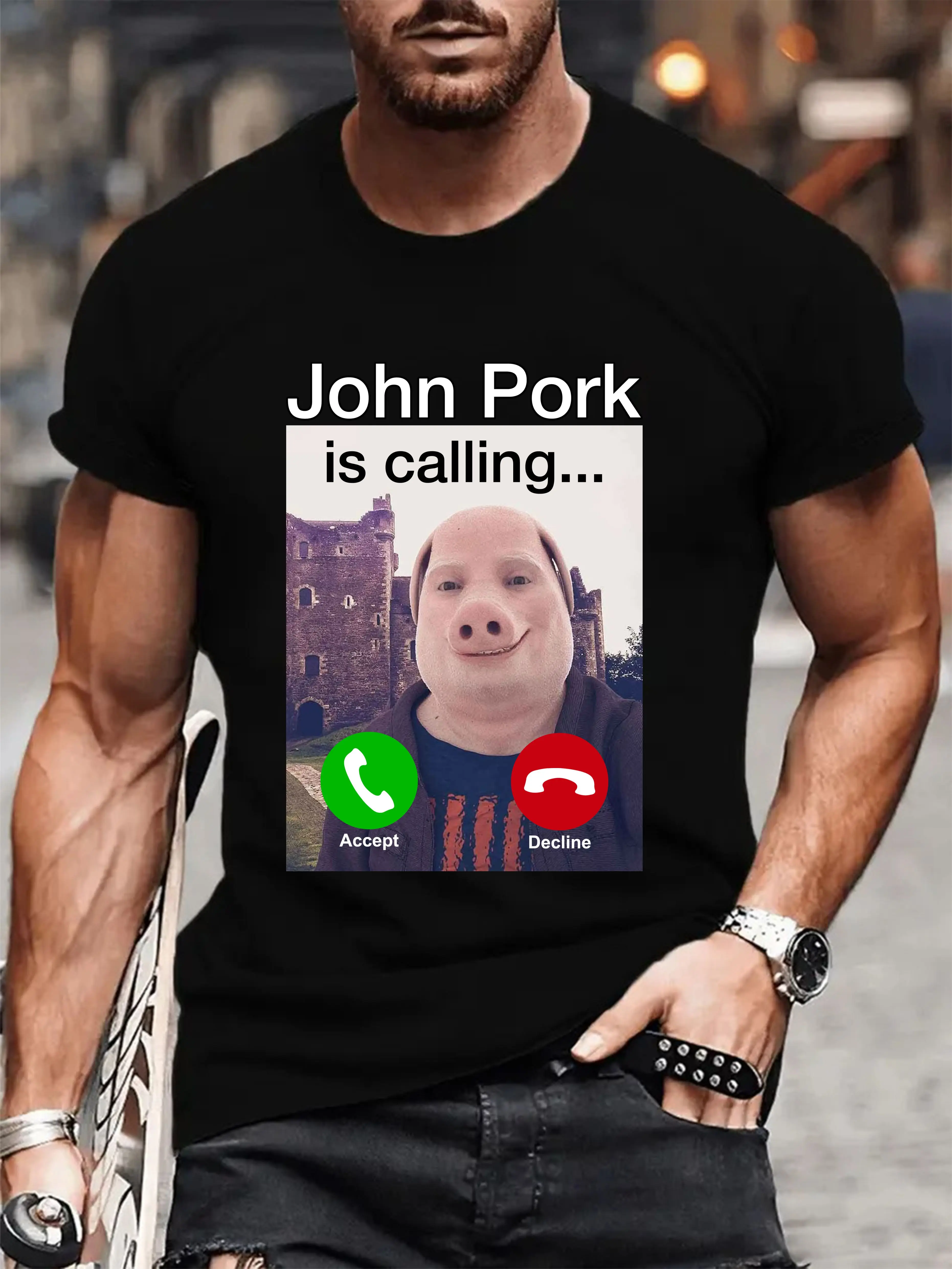 John pork is calling... T shirt, Meme tshirt, Funny humour tshirt, Gift for friends tshirt, Vintage unisex gift tee top