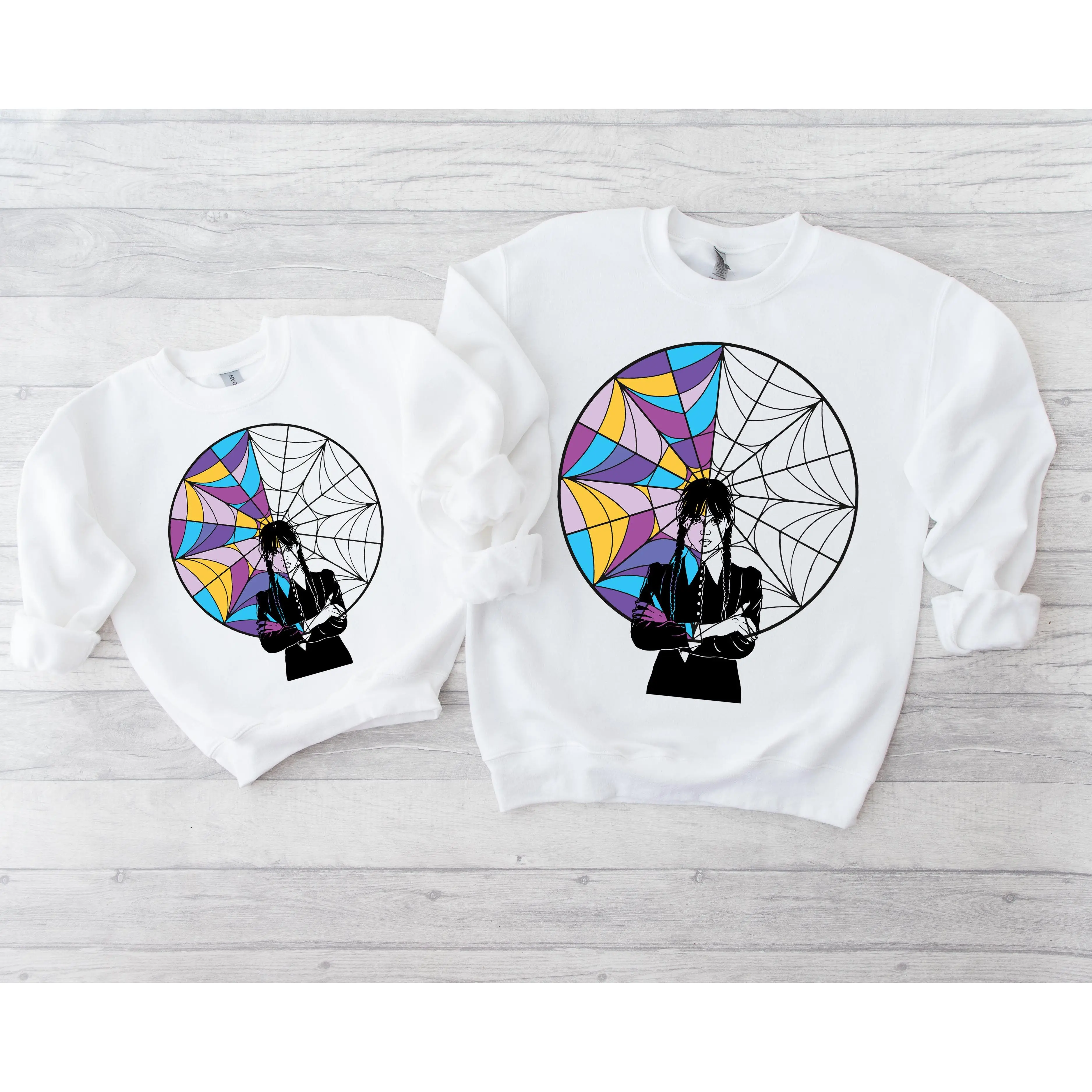 Wednesday Addams Inspired Stained Glass Coloured Window Sweatshirt or T-Shirt - Kids and Adults