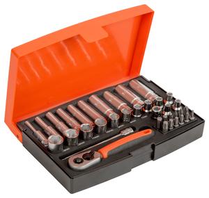 Bahco SL25L Socket Set 1/4" Standard & Deep 37 Piece + Mini Ratchet & Screwdriver Bits Kit