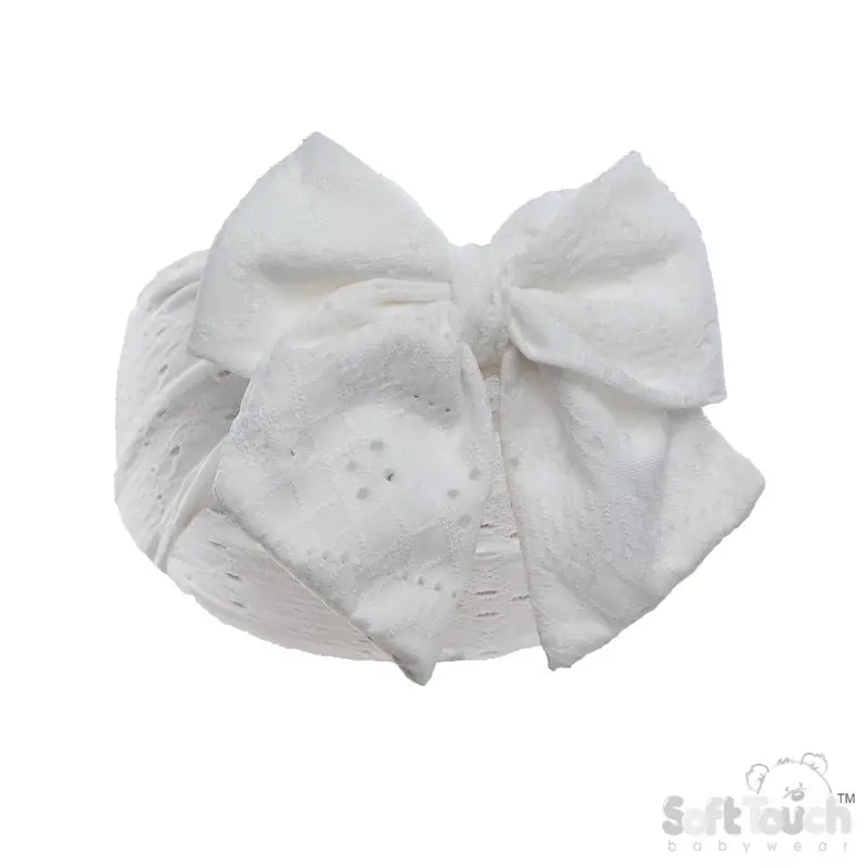 Baby Girl White Cable Large Bow Headband Cute Hair Accessory 0-12 Months 0