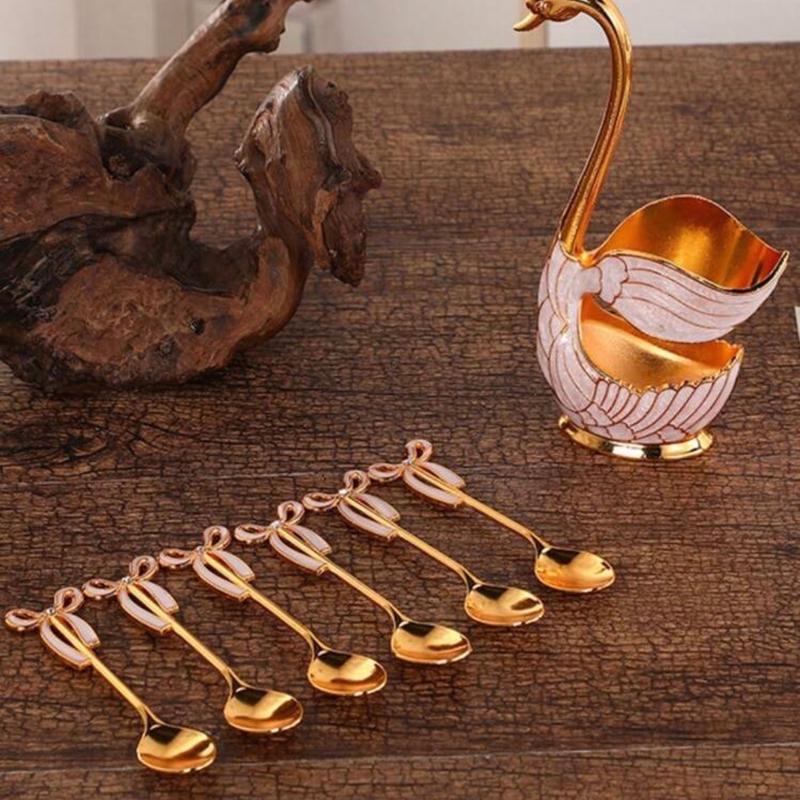 Set of 6 Tea Spoons with swan shaped Holder - Perfect for Any Tea Lover 3