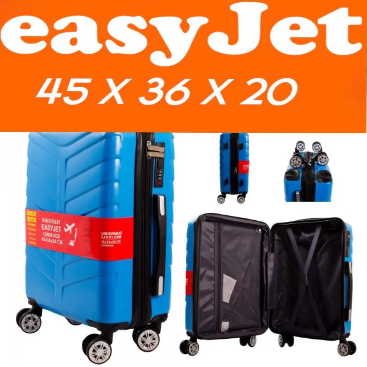 Easyjet Approved Hardcase Suitcase with Detachable 360 Degree Spinner Wheels - 45x36x20 - Lightweight Ideal For Short Trips anti-theft tsa lock 4 wheels 360 rotation easy jet