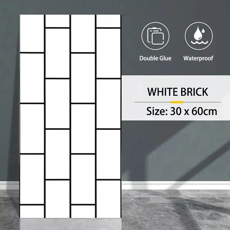 Self-Adhesive Brick Tiles Wall Stickers | Stick-On Kitchen & Bathroom Decor Decorative Waterproof Ornaments Tiles Sticker Marble