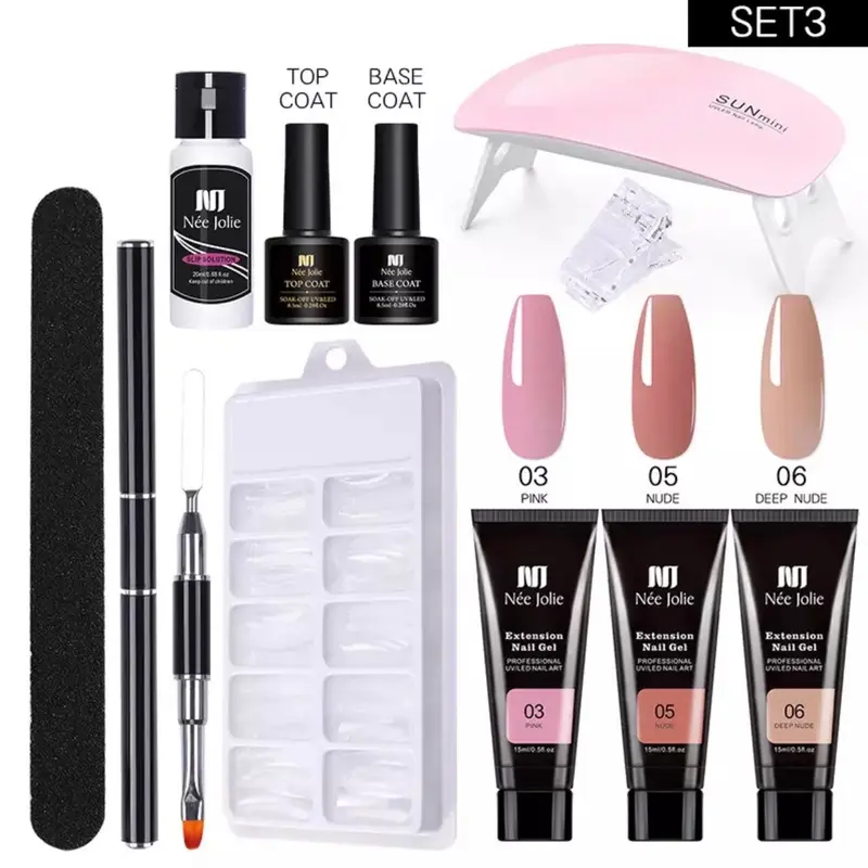 Professional Poly Gel Nail Kit with UV Light 7 colors Gel Nail Extensions Starter Kit, Gel Nail Polish Great for Beginners with everything, All-in-One Solution for Manicure and Nail Art, Nail polish, Back to School, Nail supplies Salon Nail Care Set 6