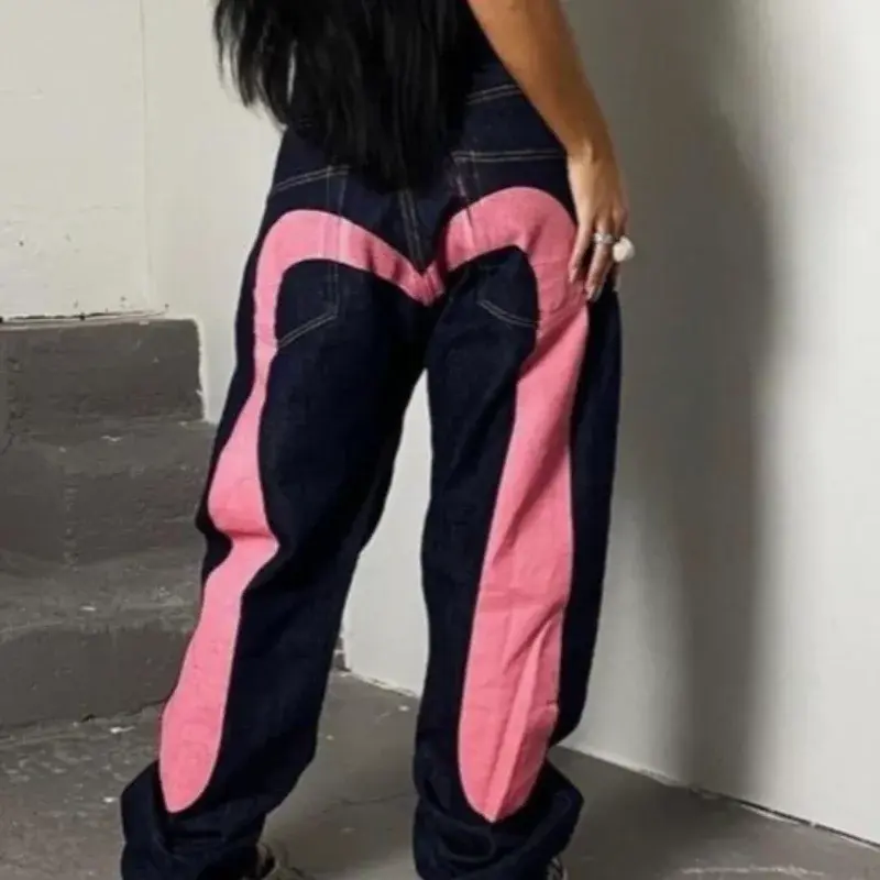 Y2K New Best-Selling Jeans Retro Personalized Print Jeans Women’s Punk Hip Hop Gothic Loose Straight Denims Couple Street wear Womenswear Bottom