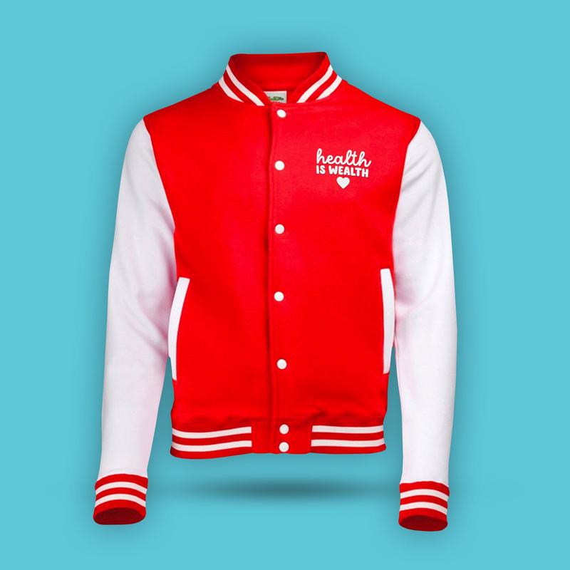 Health Is Wealth varsity jacket 2