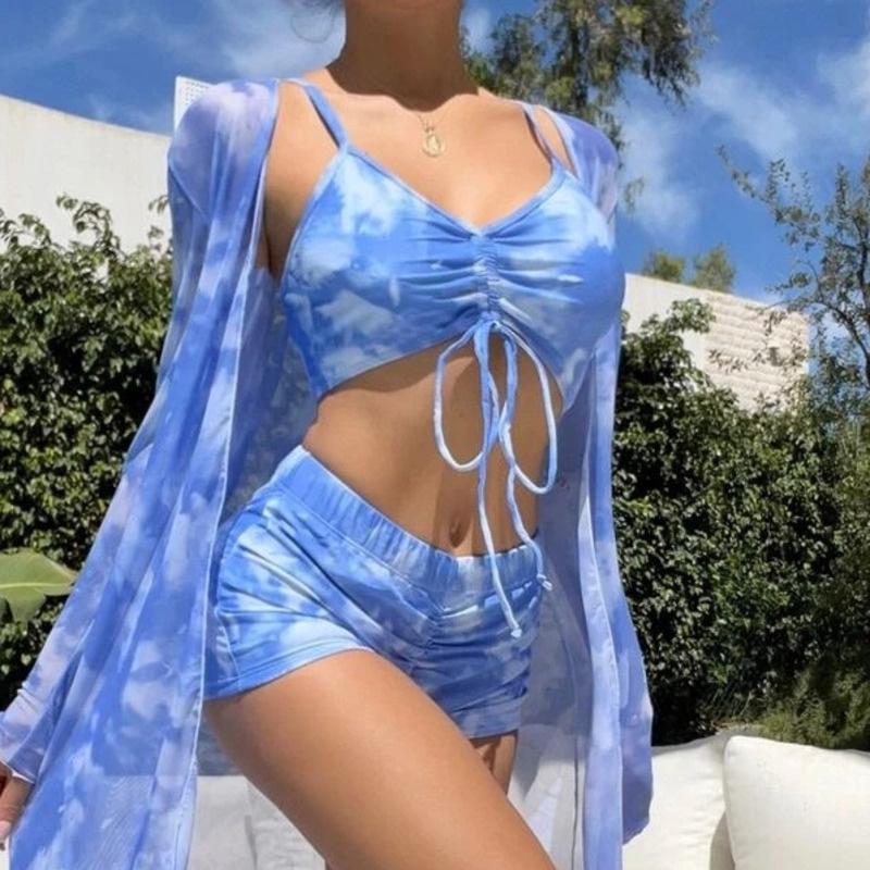 Summer Print Swimsuits Tankini Sets Female Swimwear Push Up For Beach Wear Three-Piece Bathing Suits Pool Women's Swimming Suit 7