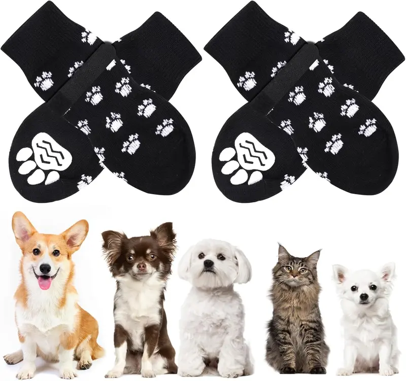 2 Pairs Anti Slip Dog Socks, Paws Stop Licking Dog Grip Socks, Pet Paw Protector, Dog Claw Socks Dog Slippers with Adjustable Strap for Puppy Dog Indoor Outdoor Hardwood Floor Walking (S) 4