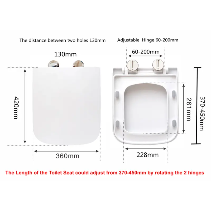 Luxury Square Toilet Seat Heavy Duty White Soft Close Top Quick Release Hinges 3