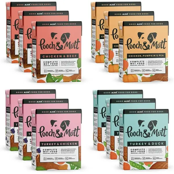 Pooch & Mutt - Variety Pack of Complete Wet Dog Food, Dry Dog Food Topper, 12x375g