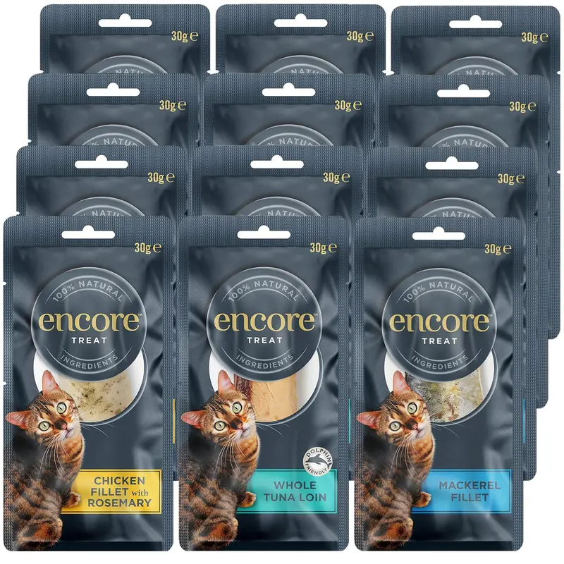 Encore 100% Natural Tuna Fillet Cat Treats Freeze Dried 12x10g / Chicken Breast Cat Treats Freeze Dried 12x10g / Cat Treats Bundle 12 x 30g 0