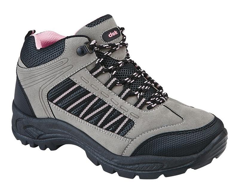 Women DEK Grey/Pink Synthetic Nubuck/Textile Ladies Trek & Trail Ankle Boot PVC Sole Footwear Girl 0