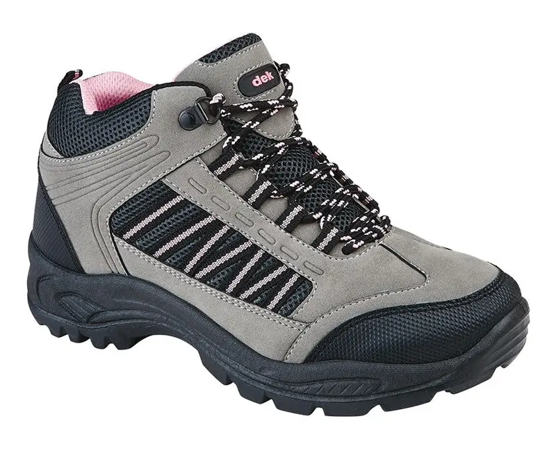 Women DEK Grey/Pink Synthetic Nubuck/Textile Ladies Trek & Trail Ankle Boot PVC Sole Footwear Girl 0