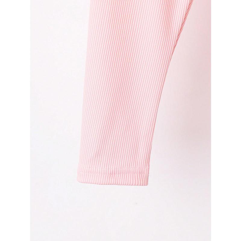 Baby Girls' Casual Simple Stretchy Leggings Set, Spring/Autumn New Style, Ribbed Design, High Waist, Versatile Bottoms 3
