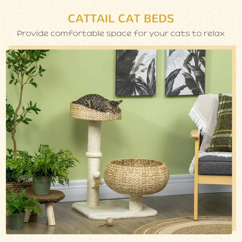PawHut 72cm Cat Tree Kitten Tower, with Sisal Scratching Post, Two Beds, Toy Ball 3