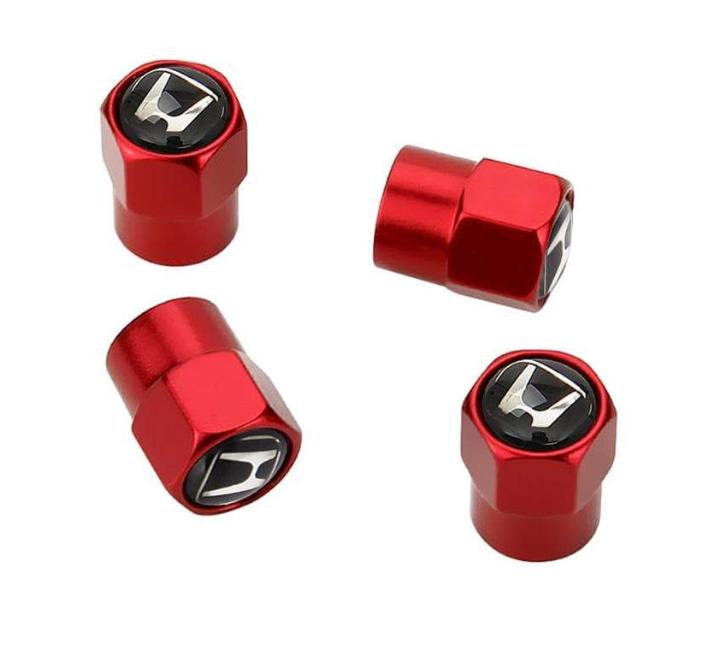 Honda Universal Car/Bike Dust Valve Caps - Set of Four in Red 0